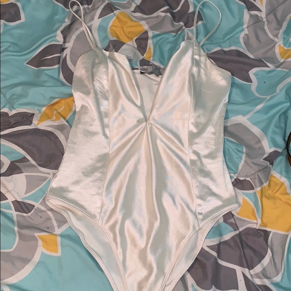 White satin body suit